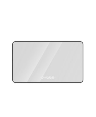 48 x 32 Inch Frame Wall Mirror Rounded Corners Vanity Mirror Temperature Display Tri Color Light Defogging Aluminum Alloy Frame Tempered Glass