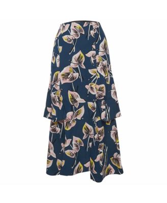 Women's Floral Print Crepe Ruffled Maxi Skirt