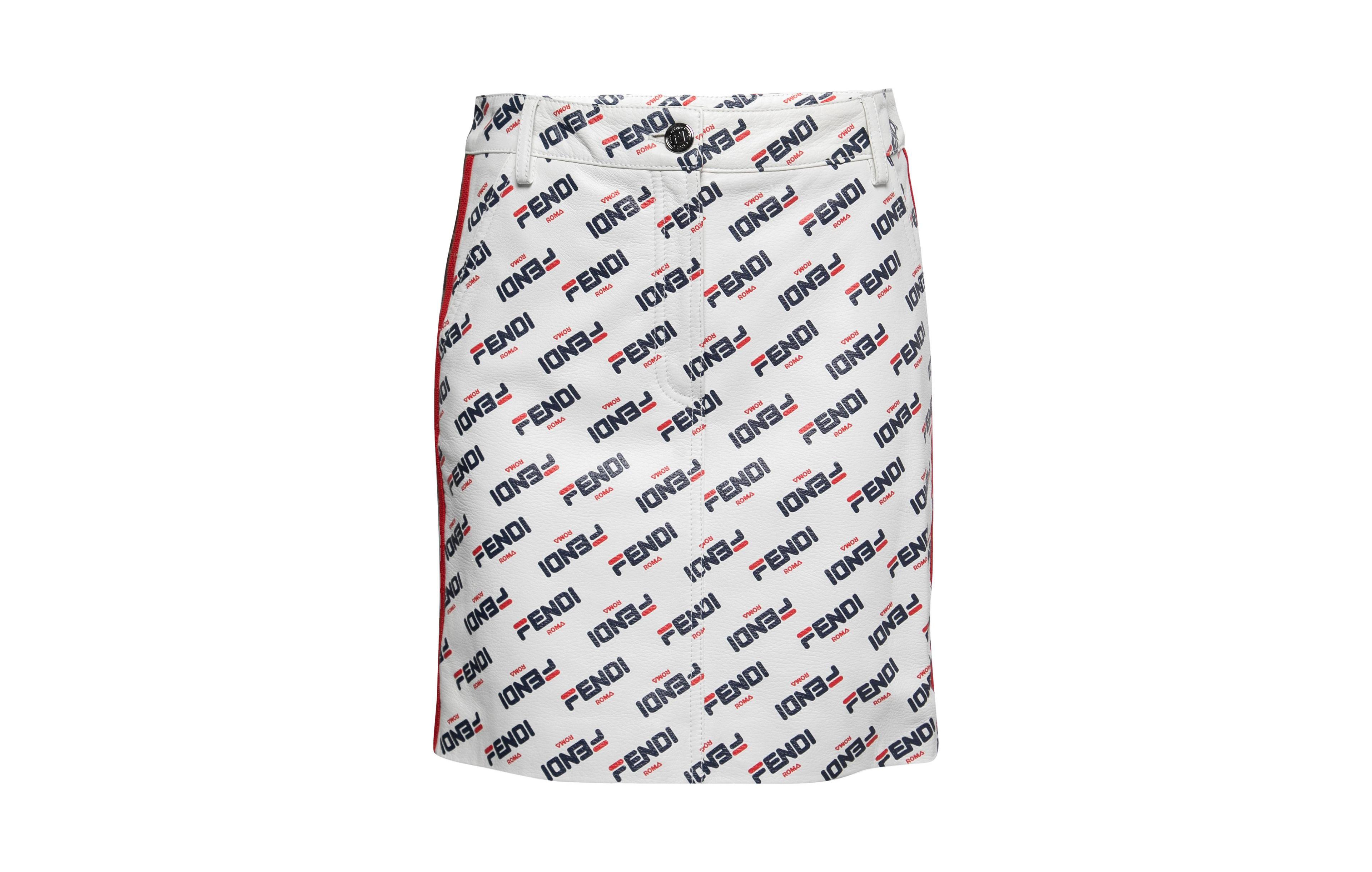Pre-Owned Fendi Women's All Over Logo Print Leather Mini Skirt