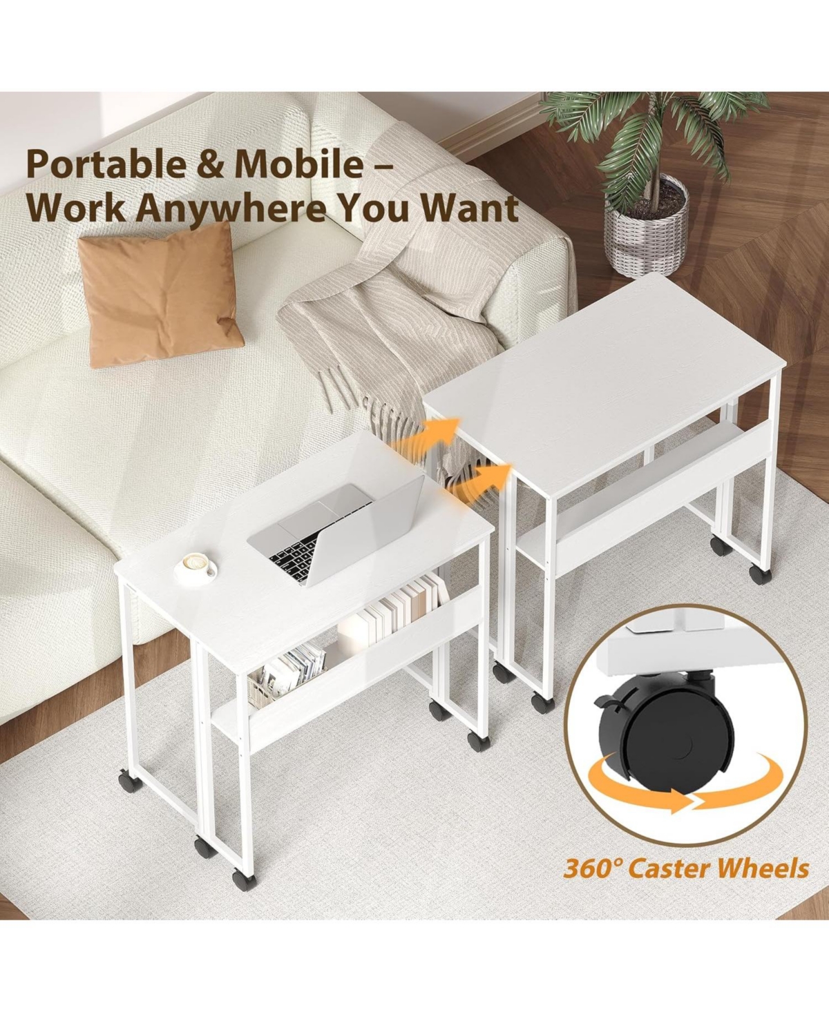 gaomon Folding Rolling Desk with Storage Shelf, Space-Saving Portable Computer Table for Home Office