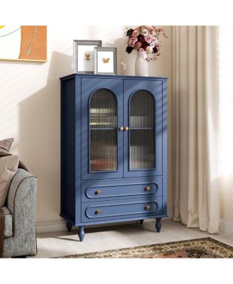  46.5'' Ribbed Glass Display Cabinet with 2 Drawers