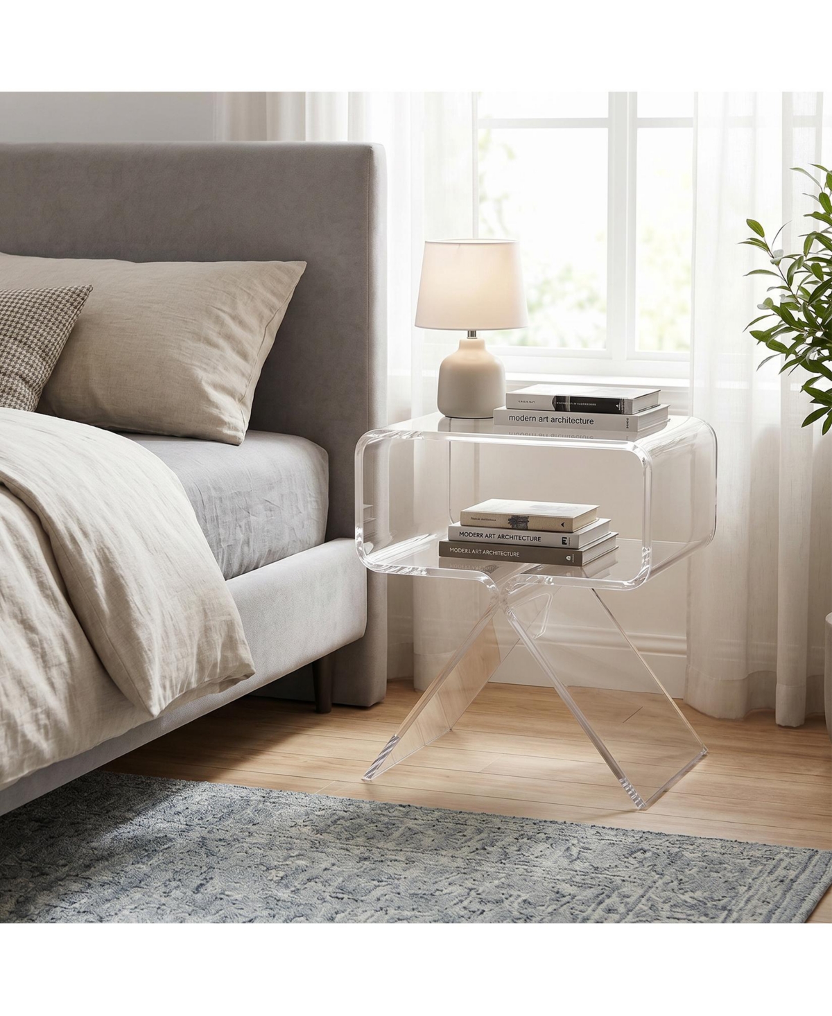 homfan One-Piece Molded Clear Acrylic Side Table with Storage Compartment, 15.35" x 11.81"