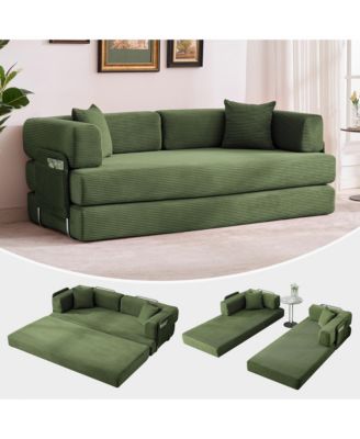 5-in-1 Convertible Sofa Bed,Oversized Sleeper Corduroy Futon, Multi-Functional Lounge,78.8'' Folding Modular Couch with Fixed Frame and Pillows