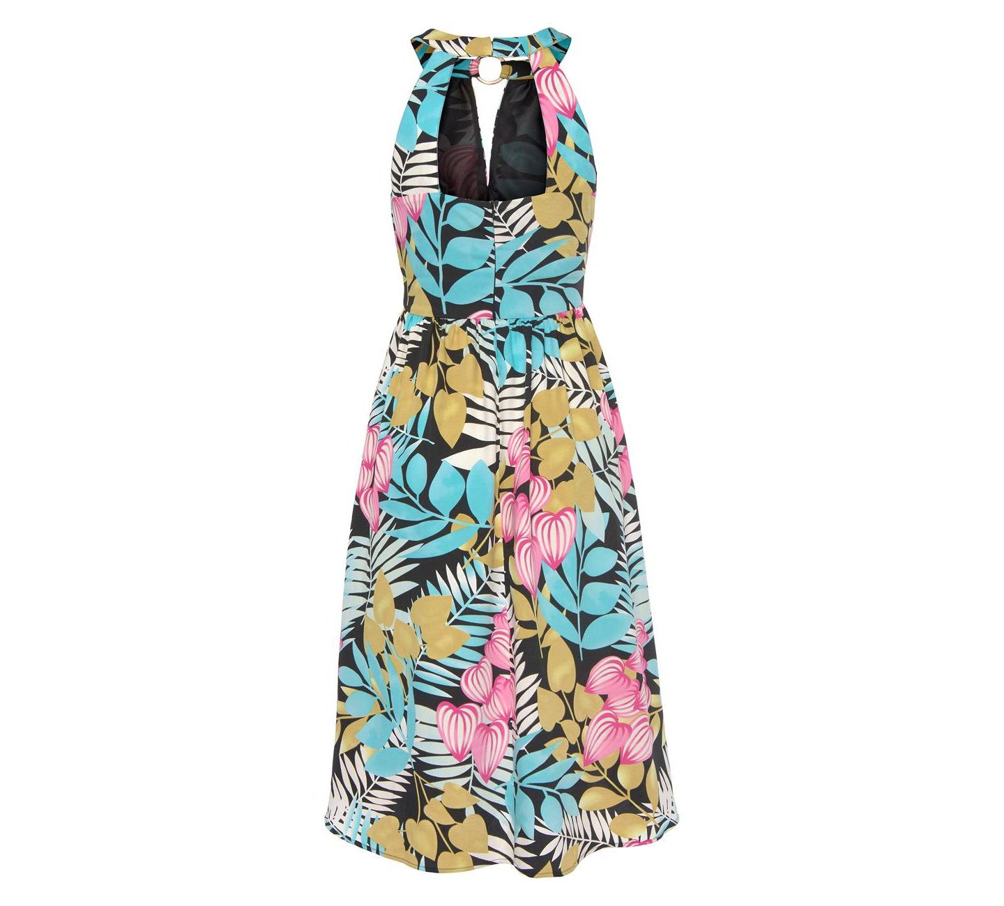 Женское платье Lascana Tropical Print High-Low Cutout A-Line Halter-Neck Midi — фото 6