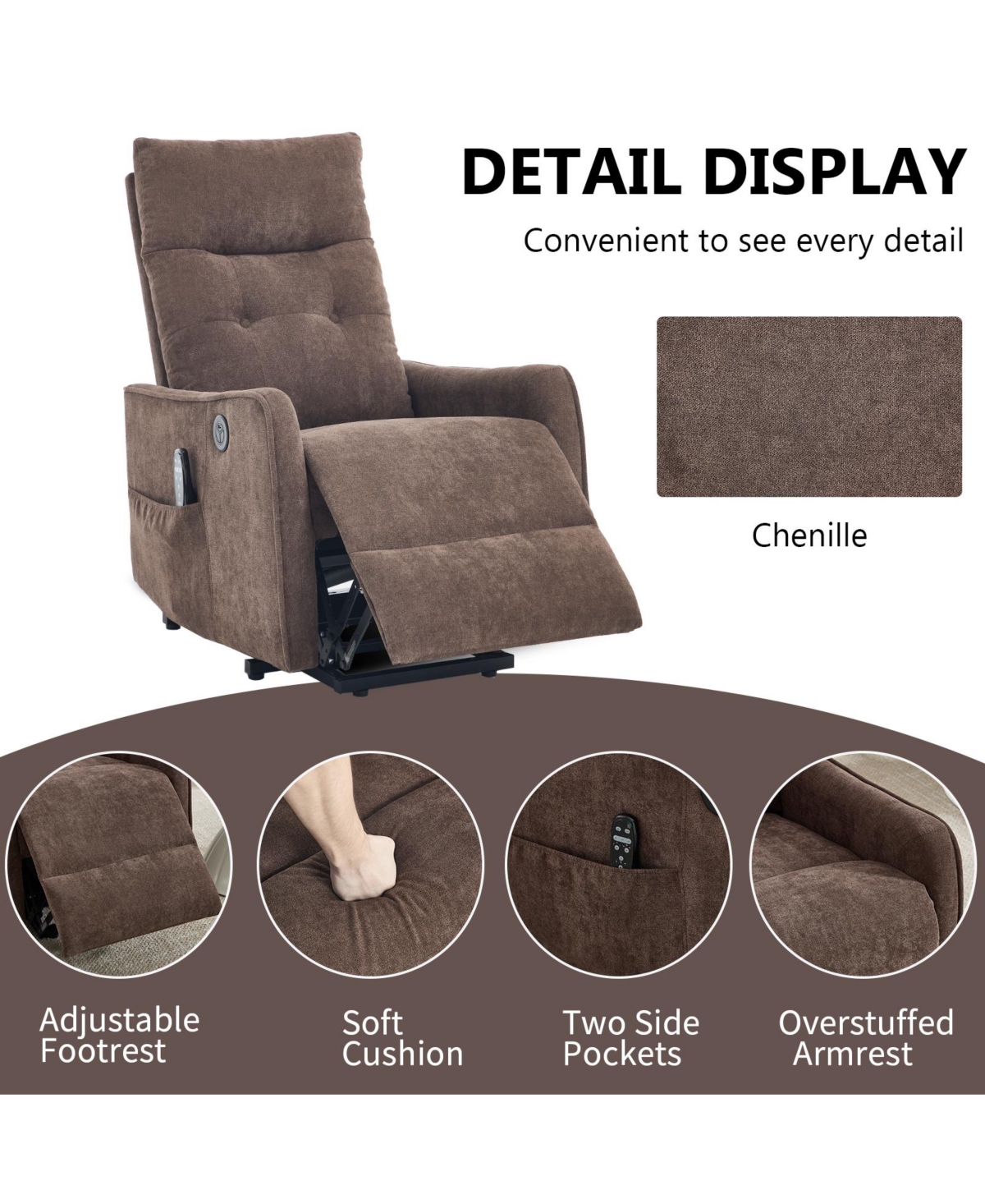 Clihome Power Lift Recliner Chair with Massage and Heat, Single Motor Reclining Chair with Usb Port, 155degree(s) Recline Lift Chair for Elderly