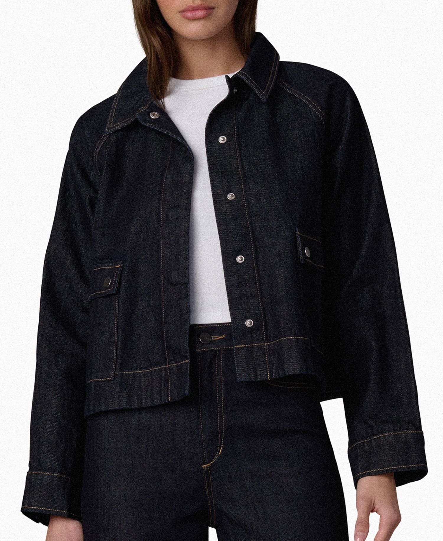 Women's Collared Patch Pocket Denim Swing Jacket