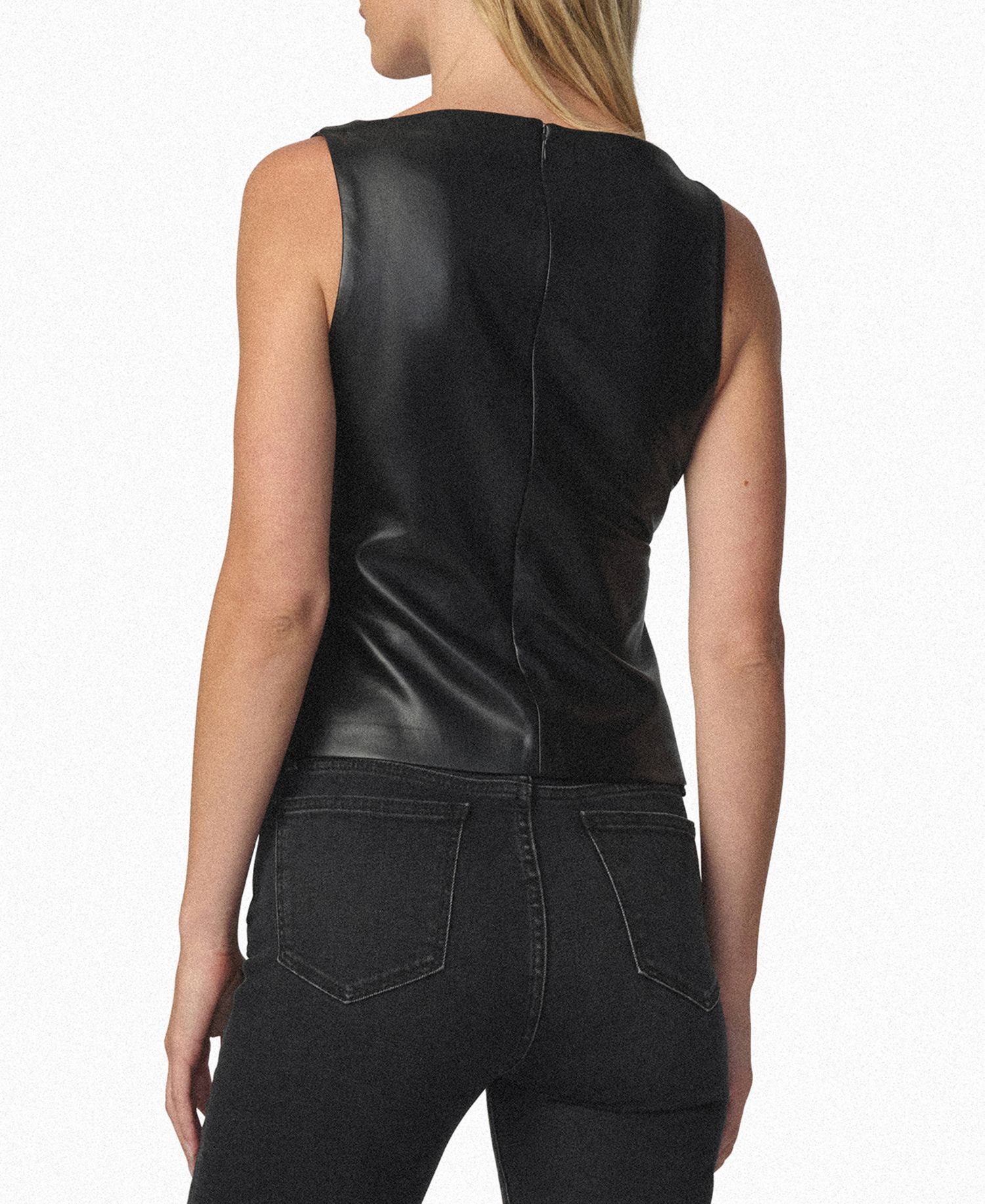 Women's Boat Neck Faux-Leather Tank Top