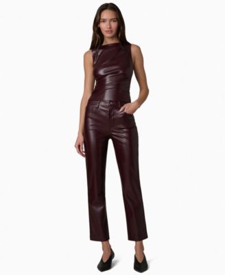 Women's The Meg Faux-Leather Ruched Sleeveless Top and High-Rise Slim Ankle Pants