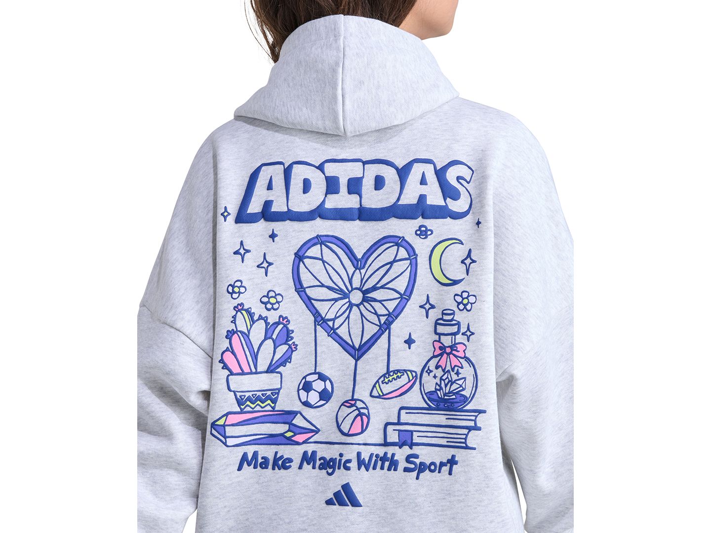 Худи adidas флисовое с капюшоном для девочек, принт, цвет: Светлый серый меланжевый — фото 3