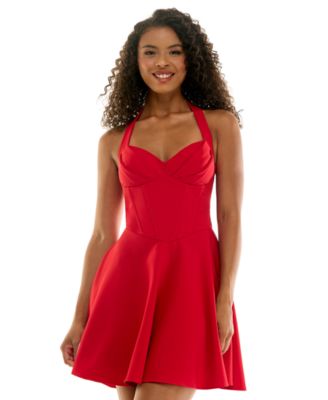 Juniors' Halter Neck Fit and Flare Dress