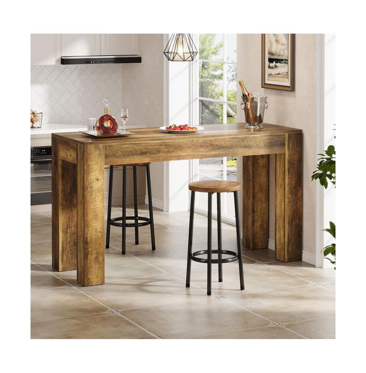 Tribesigns 33.46 in. Rectangle Bar Table, Wood Counter Height Pub Table with Duouble Pedestal for Kitchen, Home