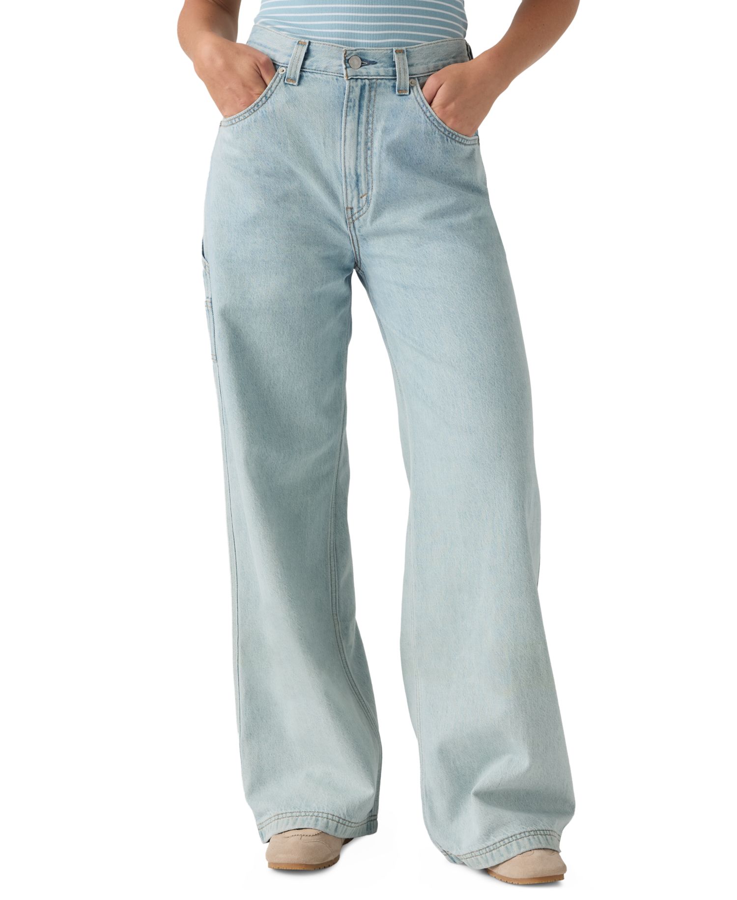 Women's Cinch-Waist Carpenter Lightweight Baggy Jeans