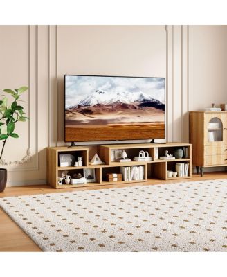 Modular Freestyle Light Wood Adjustable Media Console with Open Storage
