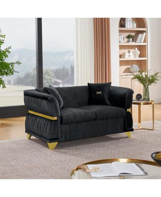 Modern Velvet Loveseat Sofa with Gold Trim and 2 Pillows