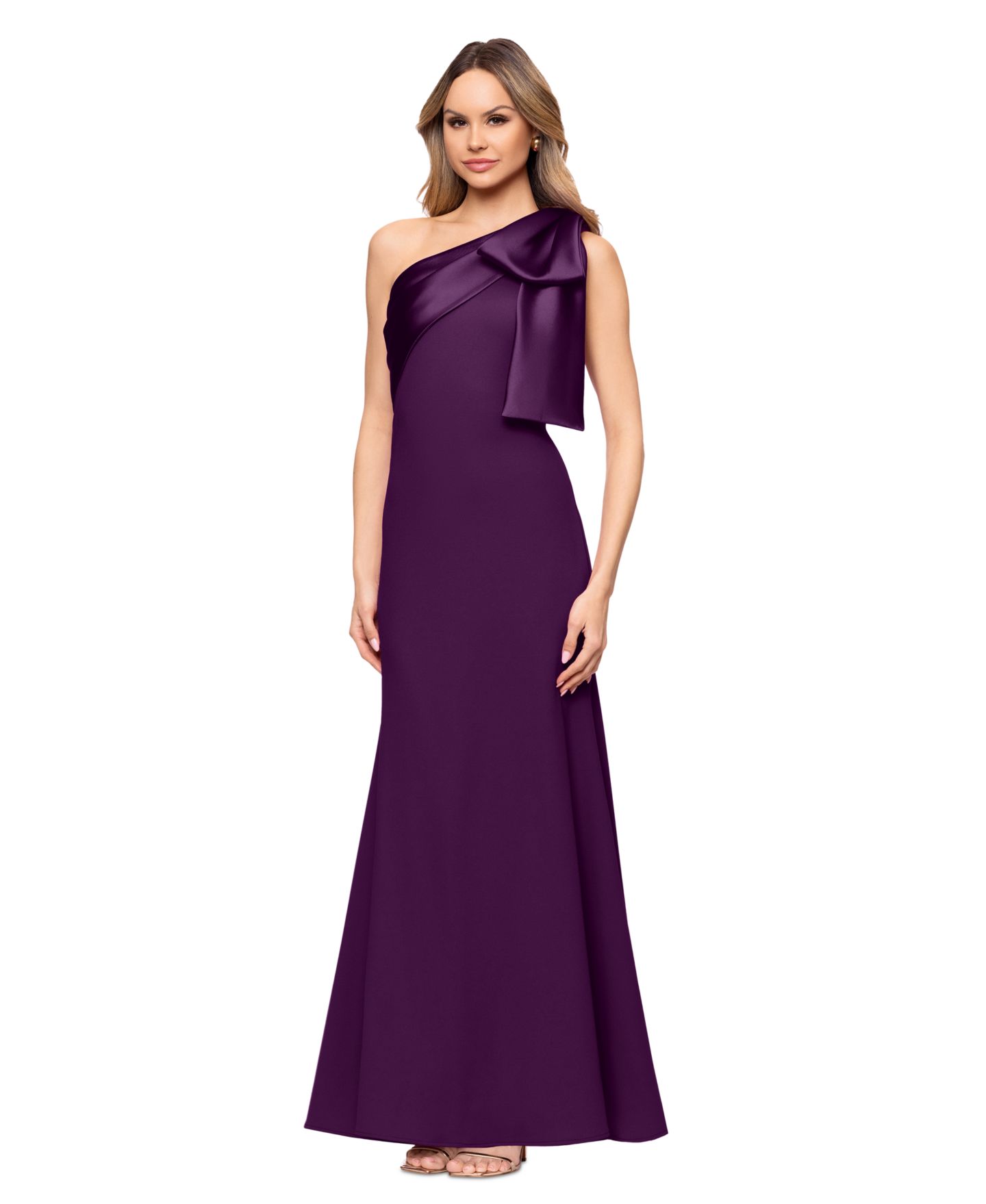 Женское платье Betsy & Adam Bow-Trimmed One-Shoulder Gown, цвет: Тёмно-синий — фото 7