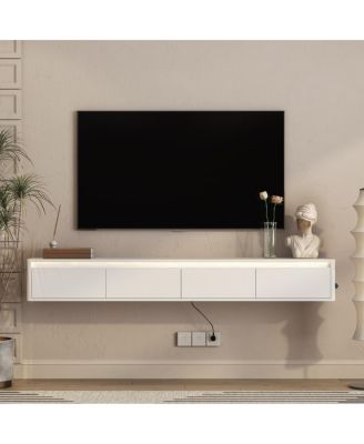 Floating Wall-Mounted TV Stand with LED Lights and Power Outlet