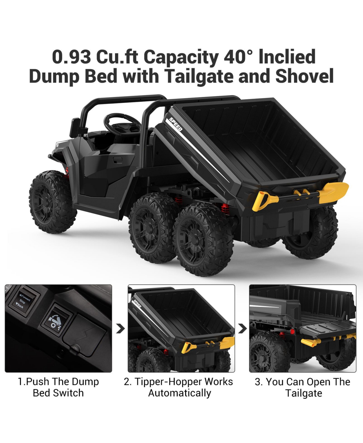 homfan 24V 6 Wheel Ride-On Dump Truck with Electric Bed, 2-Seater, Ages 3-8