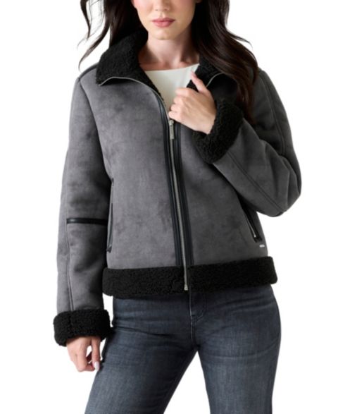 Женская куртка GUESS Faux Shearling Zip Up, цвет: Чёрный