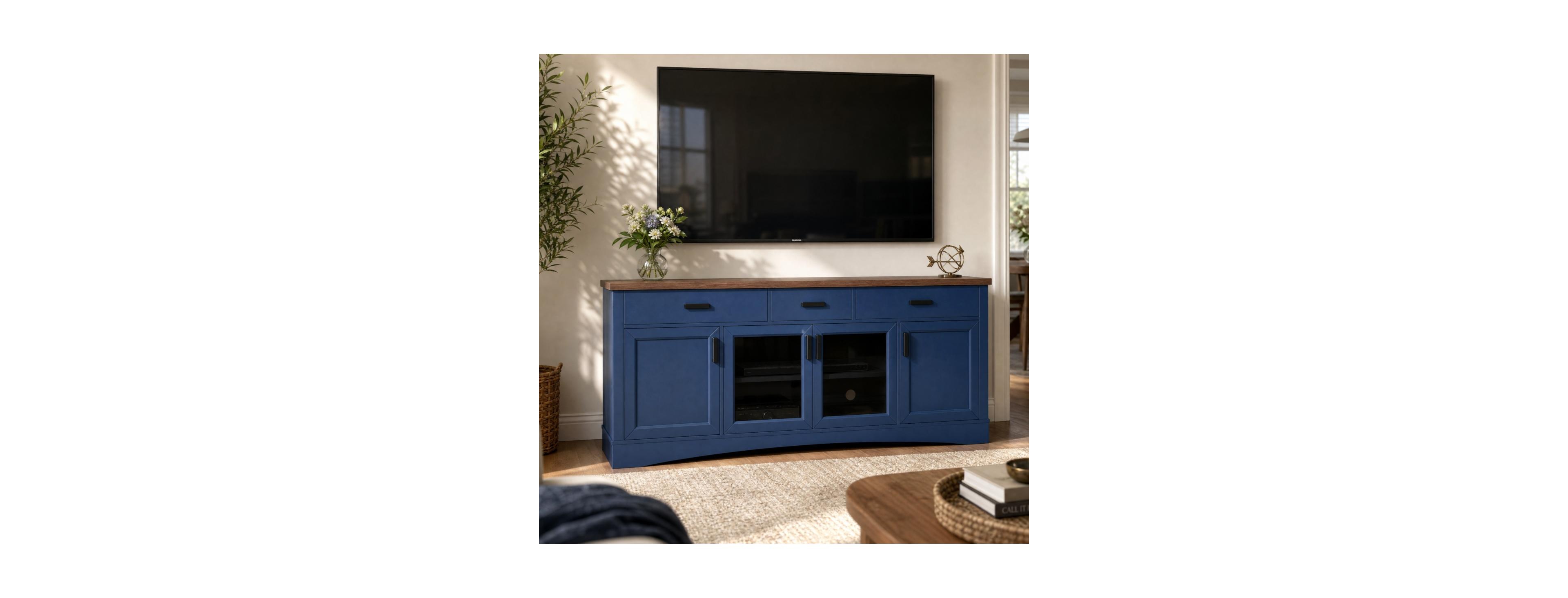 Streamdale Furniture Modern 67" Tv Console with Glass Doors, Storage Drawers and Adjustable Shelves