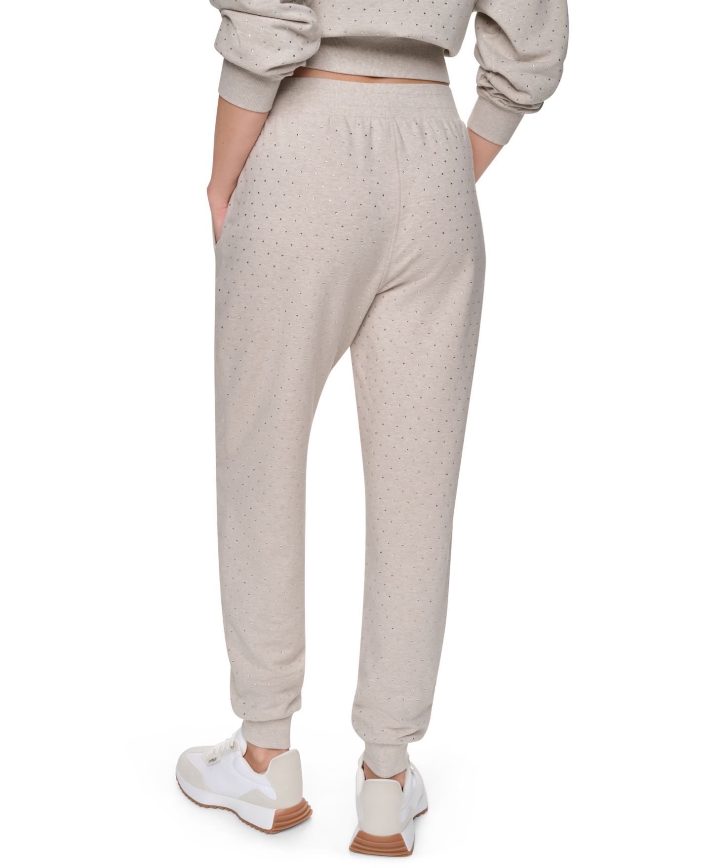 Женские брюки DKNY Jeans High-Rise Rhinestone Pull-On Jogger, цвет: Меланжевый / Прозрачный — фото 5