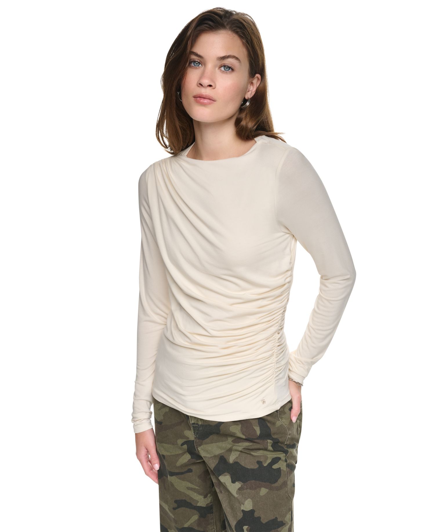 Women's Ruched Long-Sleeve Crewneck Top