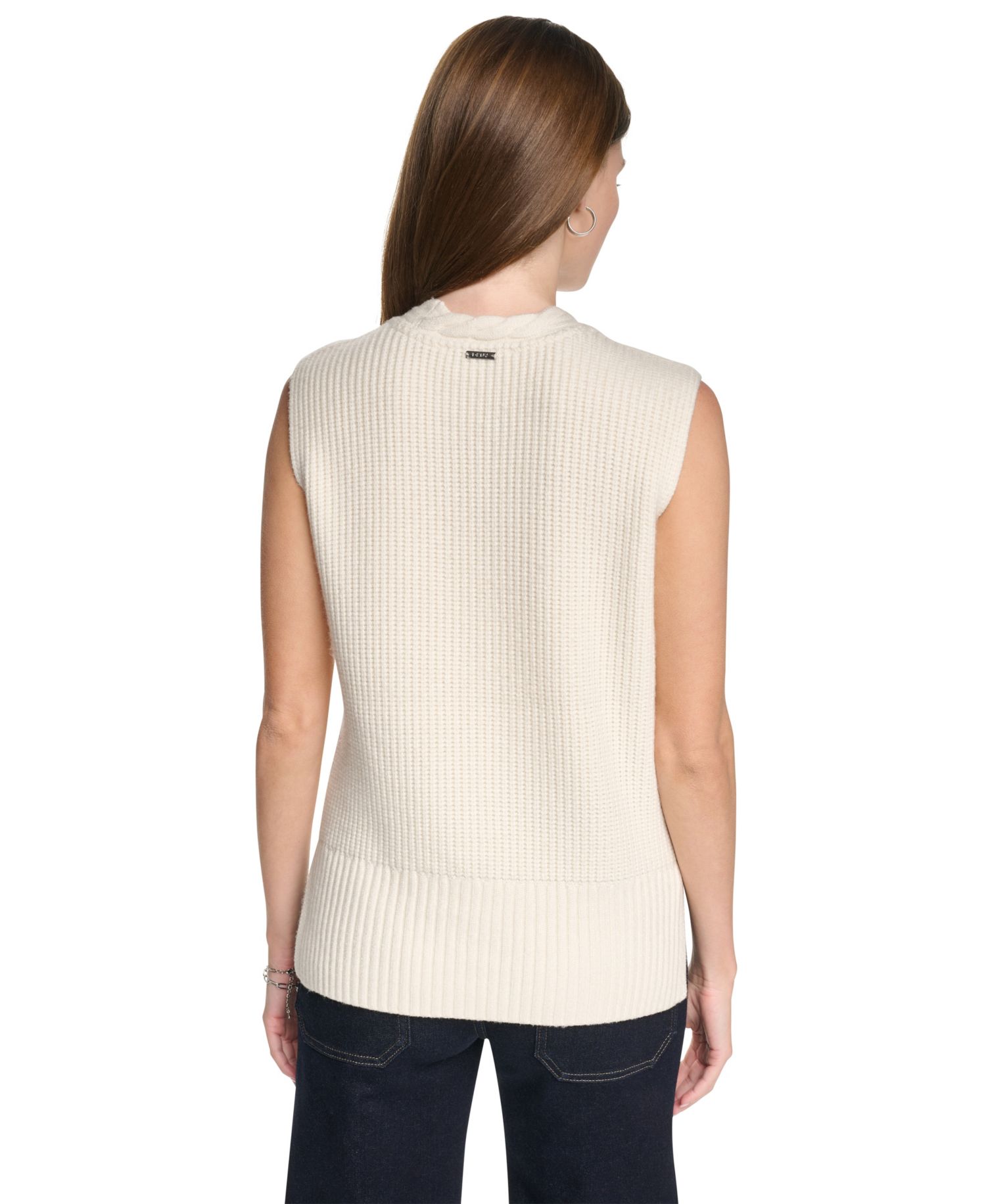 Women's Cable-Knit V-Neck Hi-Low Sweater