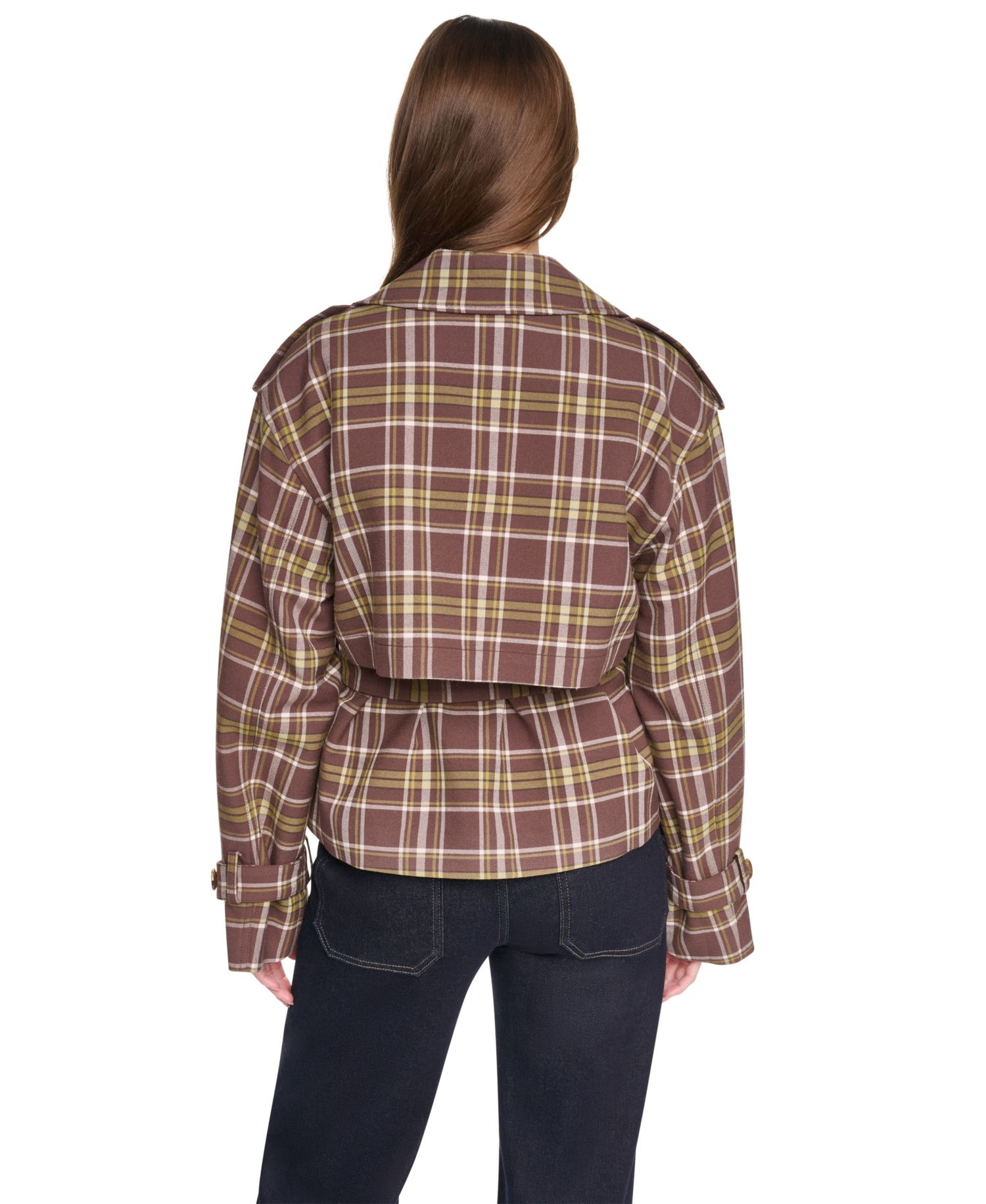 Women's Plaid Double-Breasted Short Trench Jacket