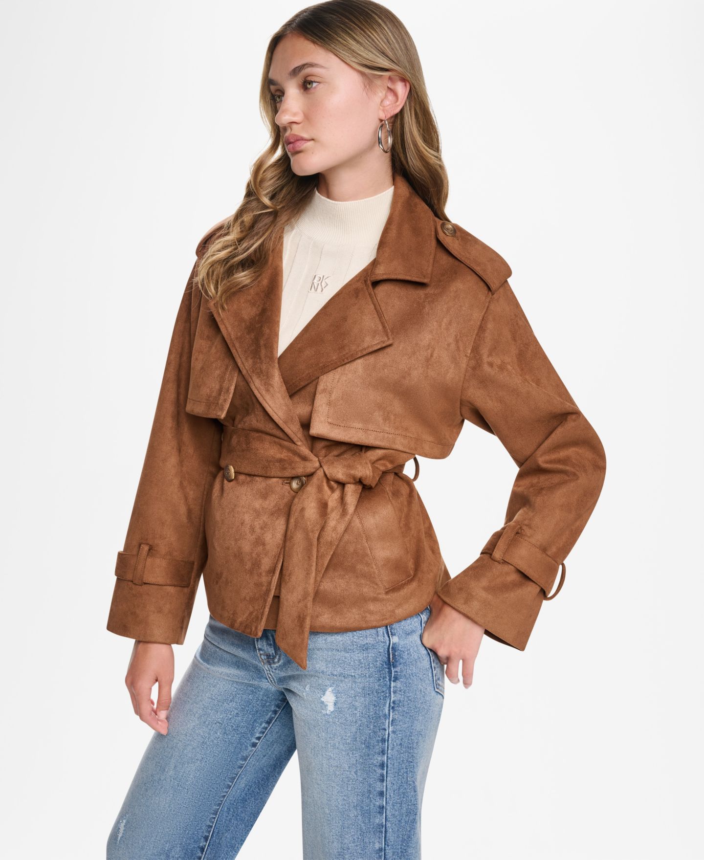 Женская куртка DKNY Jeans Faux Suede Short Trench, цвет: Burnt Sugar — фото 3