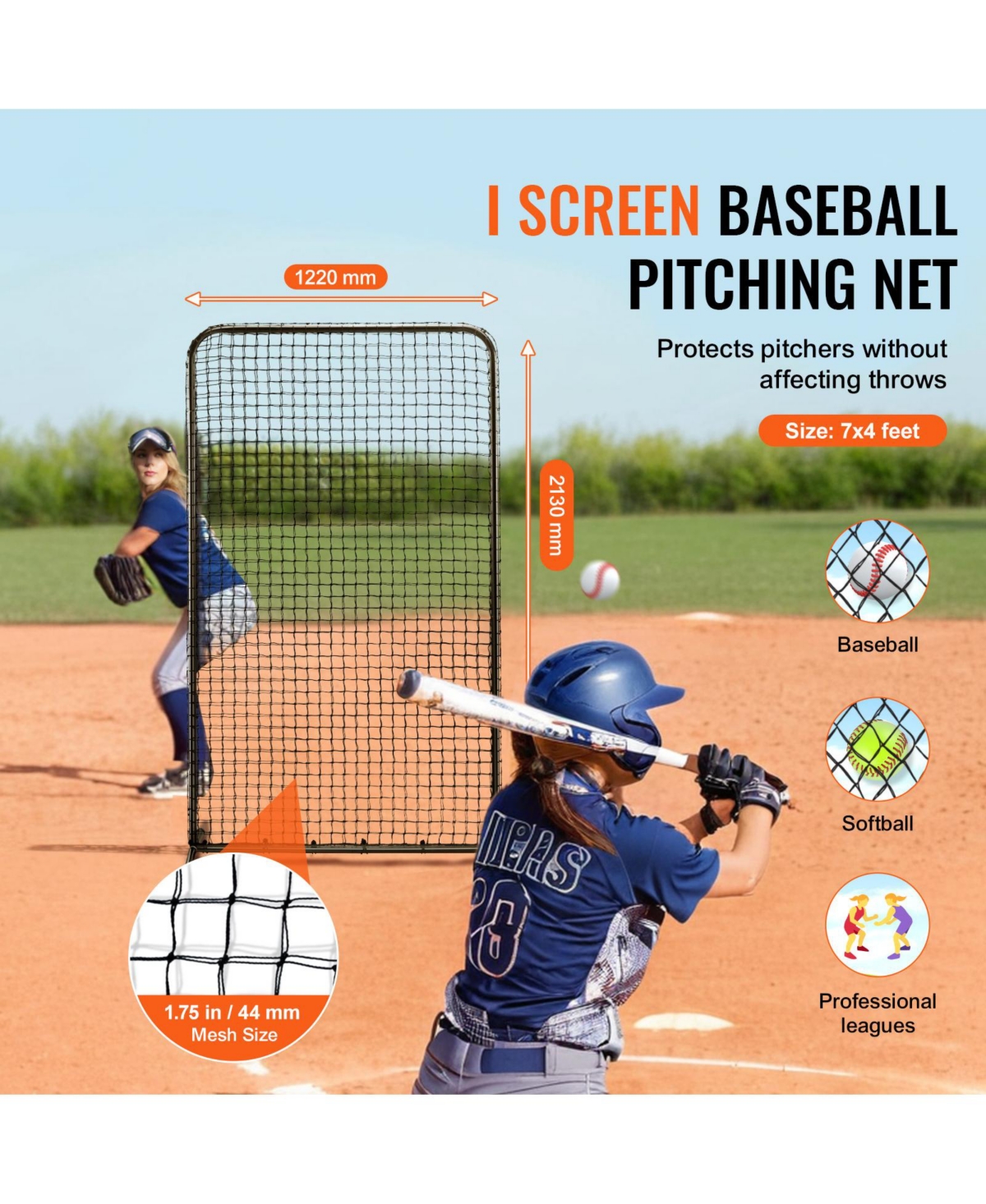 Vevor I Screen Baseball Pitching Net for Batting Cage Softball Screen 7x4ft