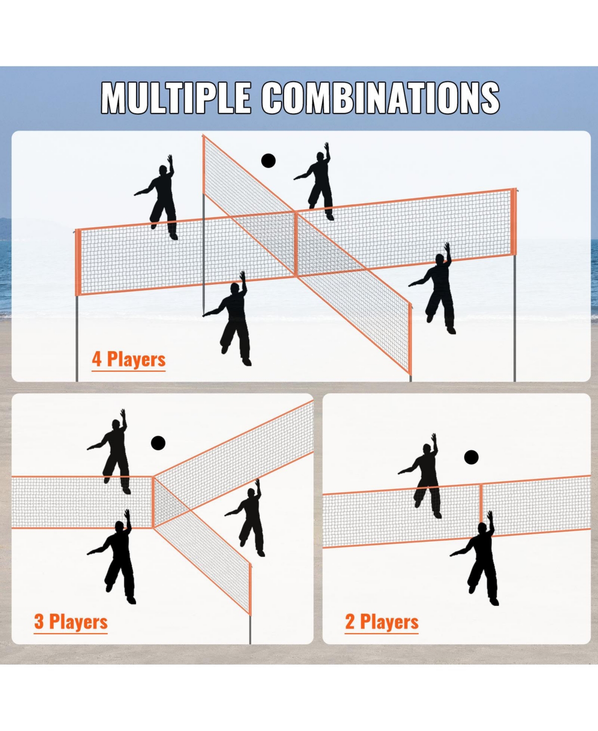 Vevor 4-Way Volleyball Net Adjustable Volleyball Game Set with Ball Carry Bag