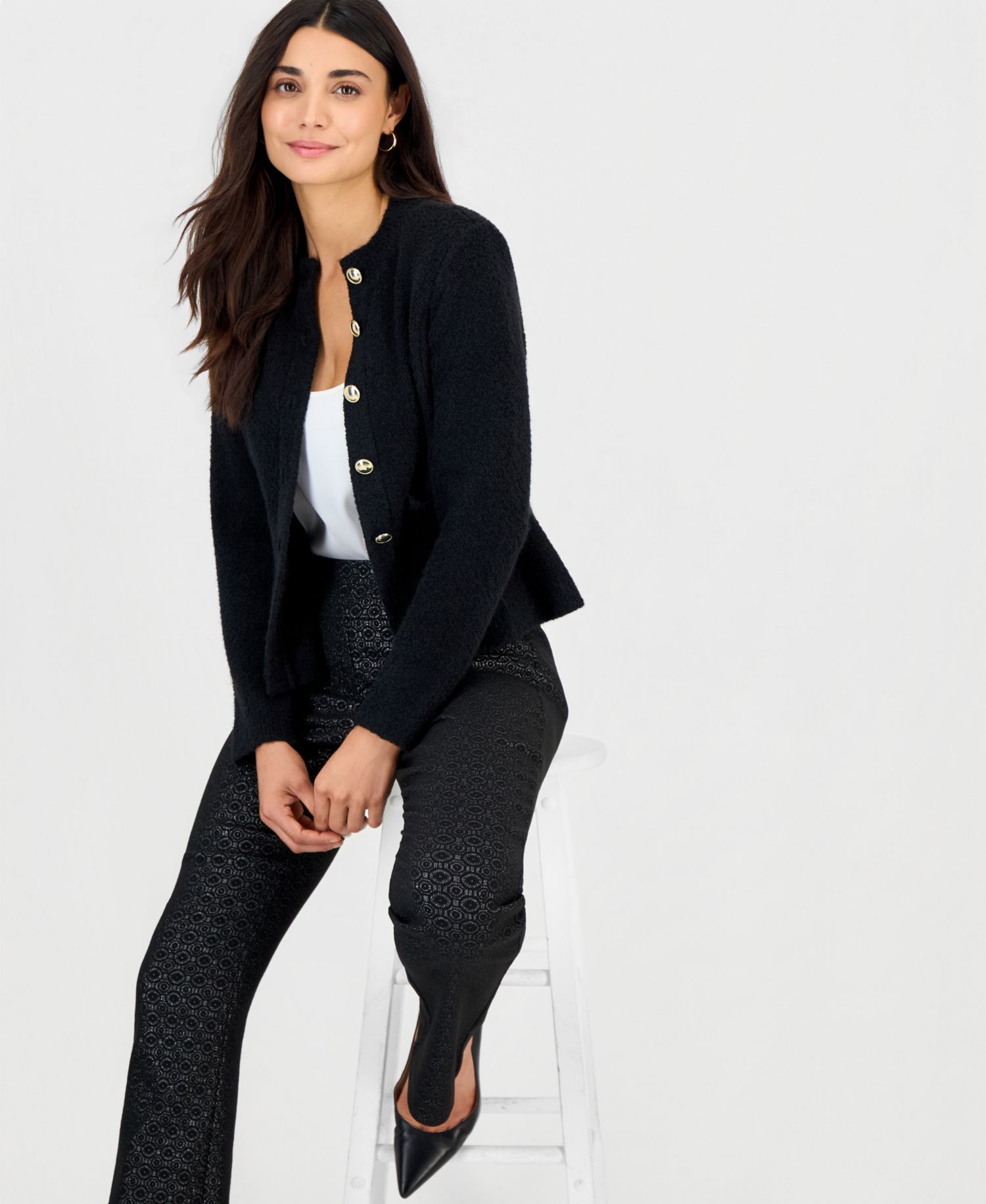 Petite Peplum Crewneck Cardigan