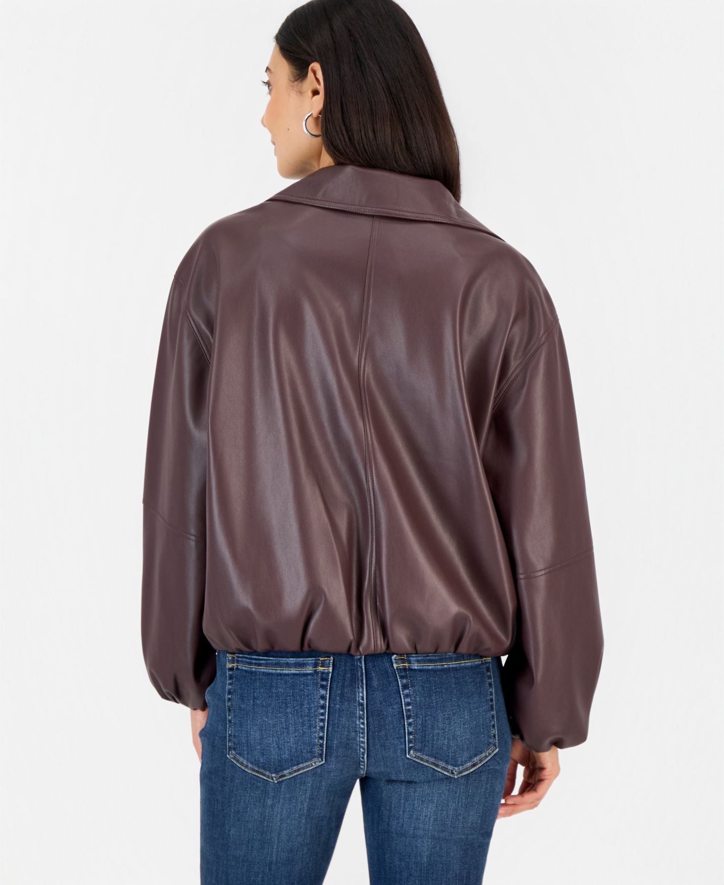 Женская куртка I.N.C. International Concepts Petite Faux Leather Funnel-Neck Bomber, цвет: Darkest Prune — фото 2