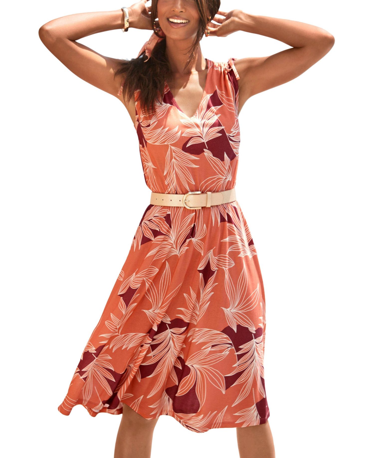 Women's Viscose Printed A-Line V-Neck Elastic-Waist Short Dress