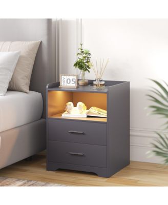 Modern 17.7" Nightstand - 2 Drawers, 20-Color RGB Lights & Motion Sensor
