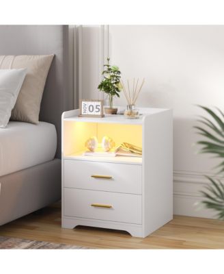Modern 17.7" Nightstand – 2 Drawers, 20-Color RGB Lights & Motion Sensor