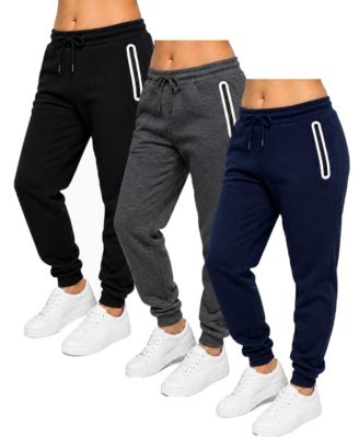Women's Loose-Fit Fleece-Lined Jogger With Heat Seal Zipper Side Pockets-3 Pack