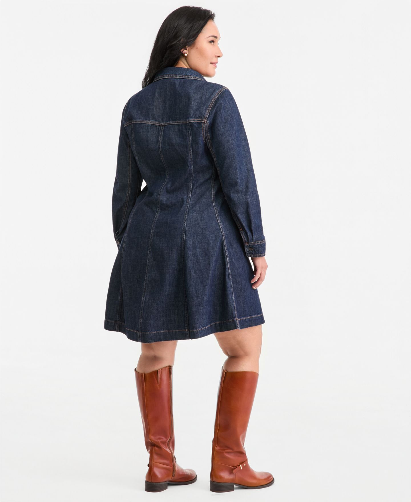 Женское платье On 34th Plus Size Denim Long-Sleeve Mini, цвет: Варёный — фото 4