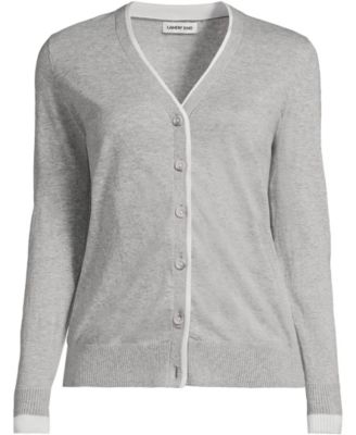 Women's Double Trim Cotton V-neck Cardigan Sweater