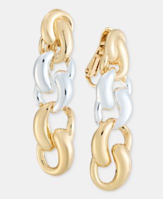 Twisted Puffy Link Clip-On Linear Drop Earrings
