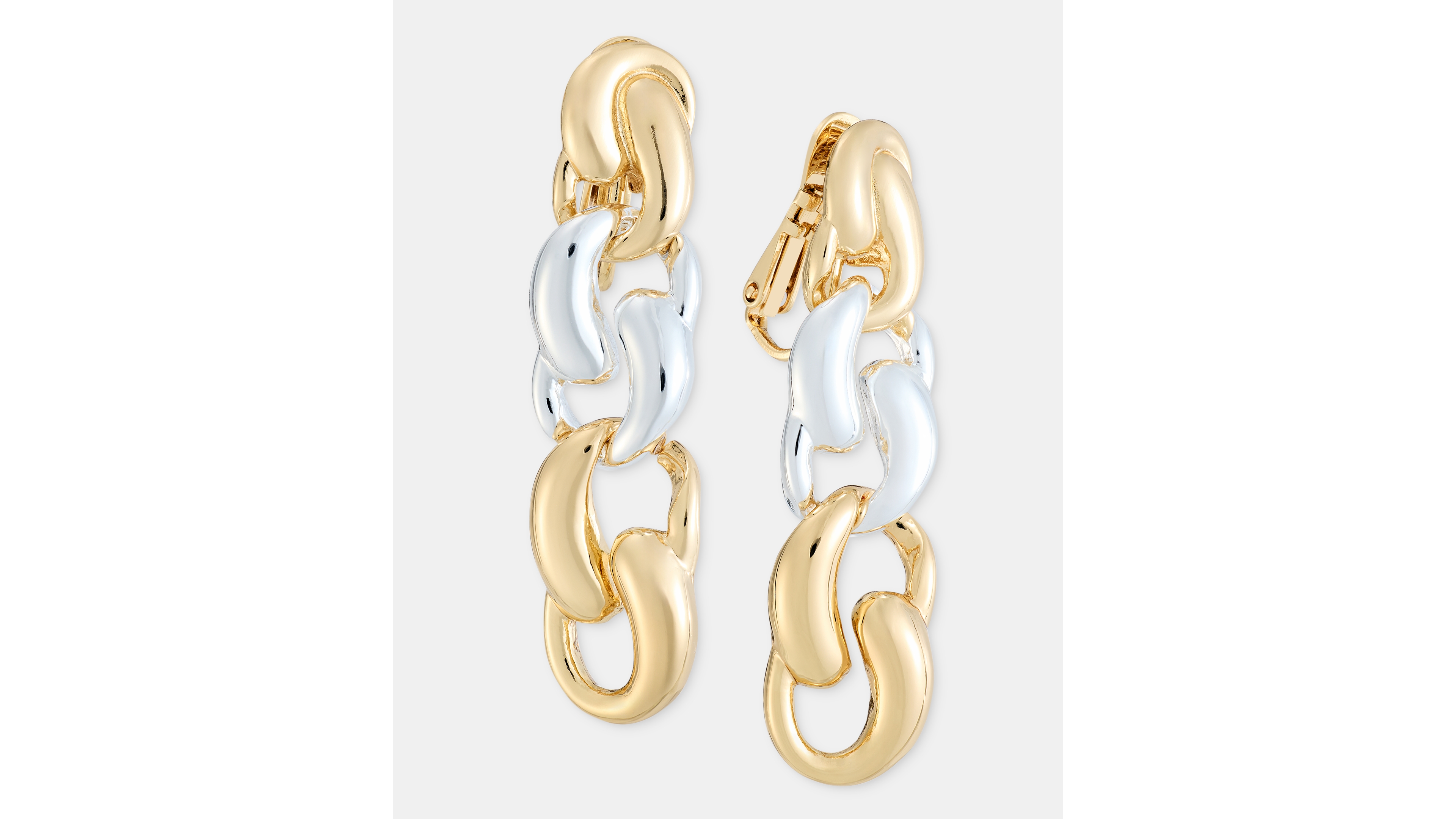 Anne Klein Twisted Puffy Link Clip-On Linear Drop Earrings