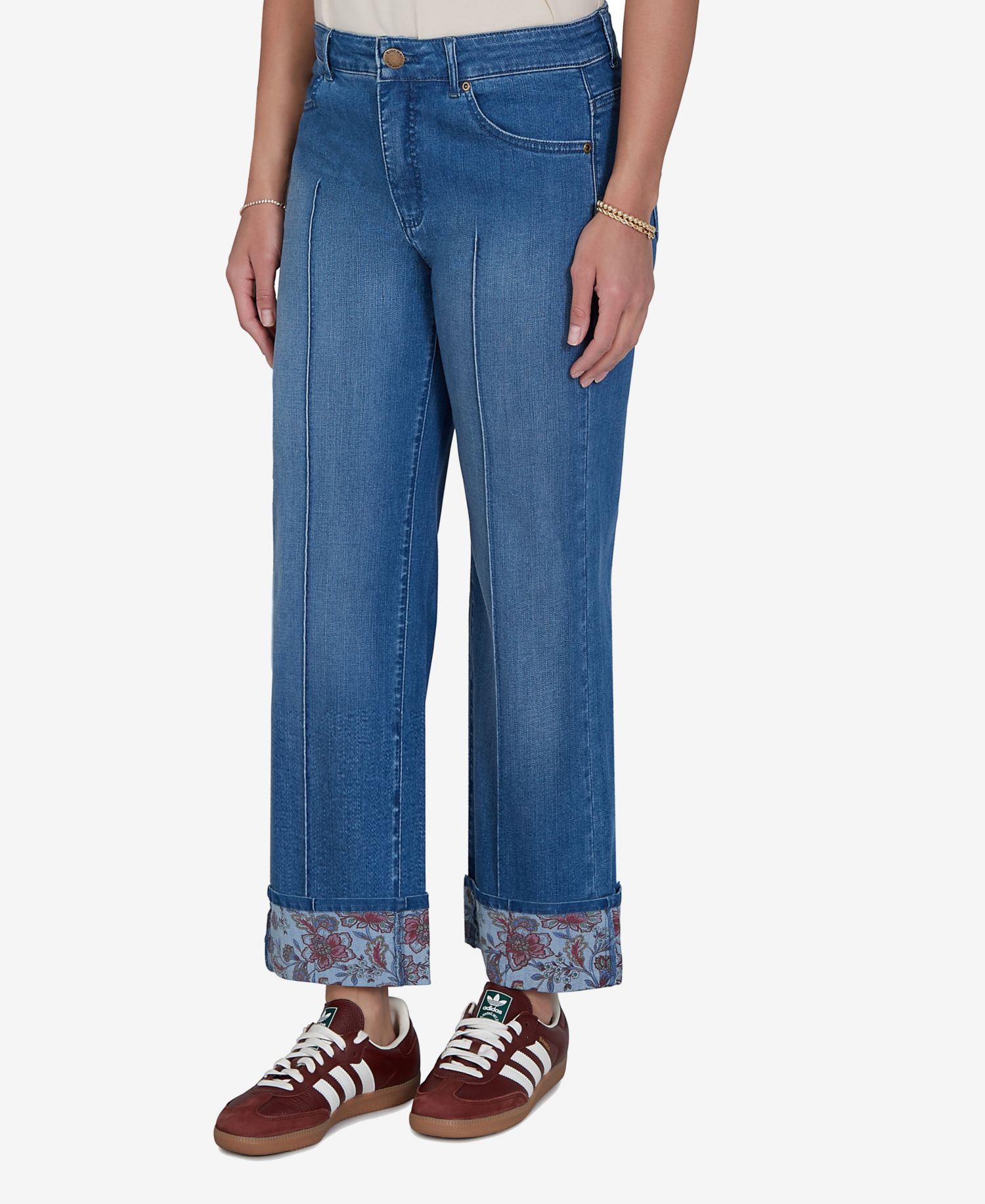 Plus Size Floral Cuff Stretch Ankle Jeans