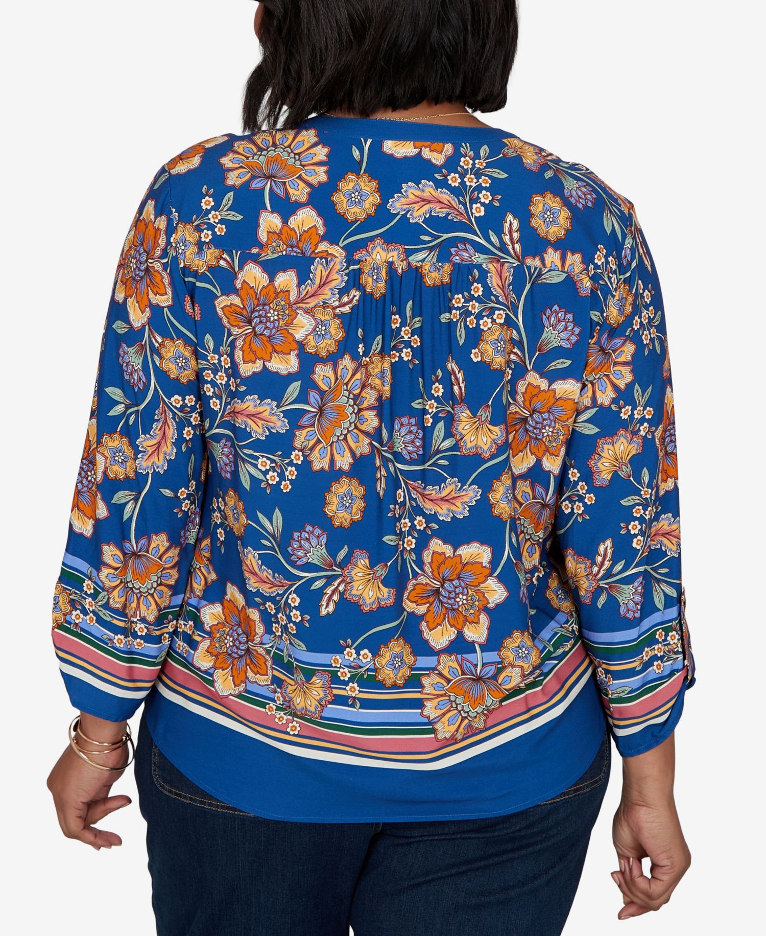 Plus Size Floral Vines Tied Button-Front Blouse