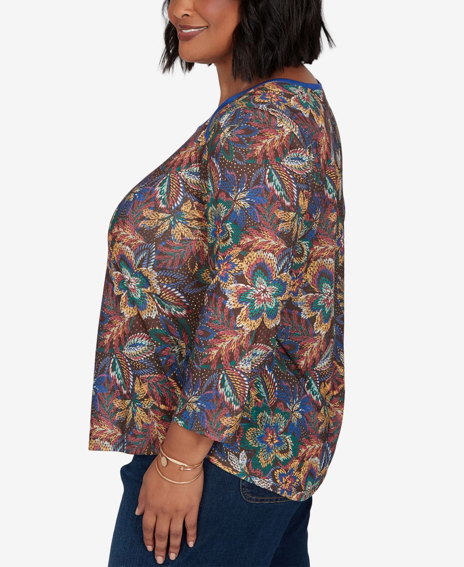Plus Size Textured Floral Print Knit Top