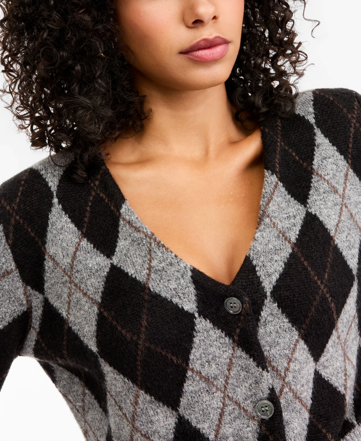 Женский кардиган Bar III Argyle Cropped V-Neck, цвет: Серый комбинированный — фото 3