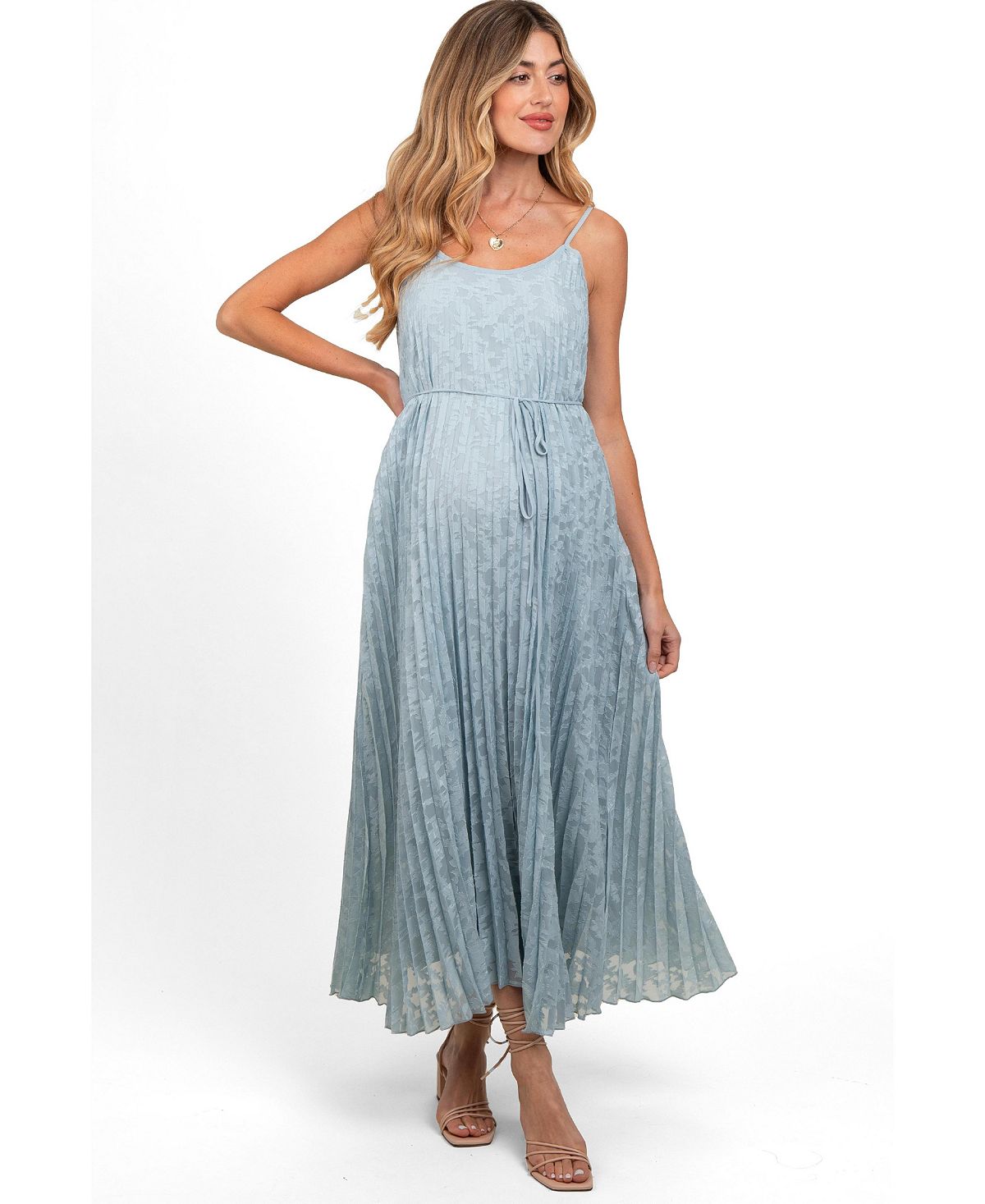 Pinkblush Women's Light Blue Floral Pleated Maxi Dress view 1 — MAYCSS fashion products