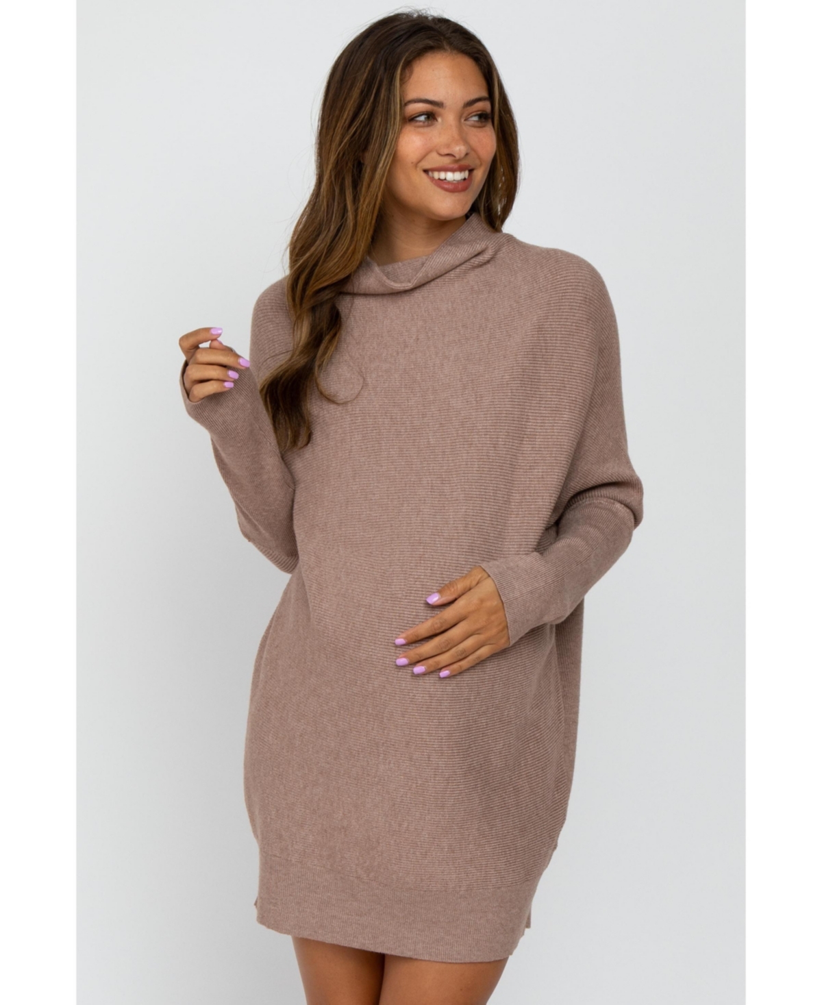 Pinkblush Women's Taupe Funnel Neck Dolman Sleeve Mini Dress