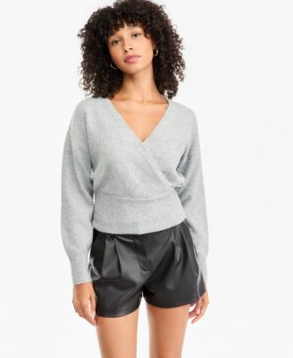 Women's Sculpted Surplice Long-Sleeve Ribbed-Knit Sweater