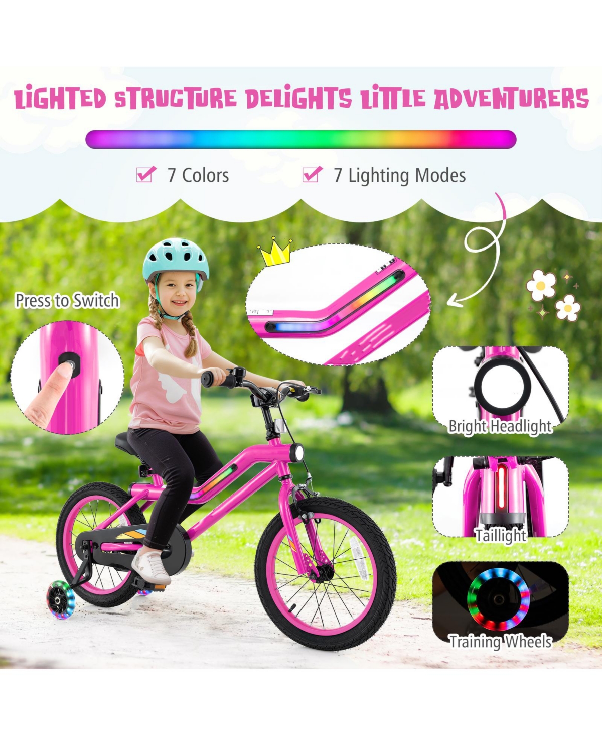 Slickblue Kids Bike with Led Lights, Training Wheels and Headlight