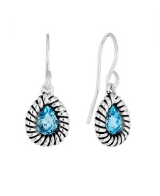 Sterling Silver Crystal Pear Oxidized Rope Edge Earrings