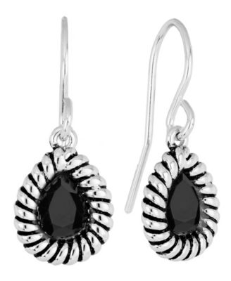 Sterling Silver Crystal Pear Rope Edge Earrings